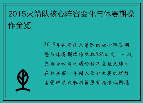 2015火箭队核心阵容变化与休赛期操作全览